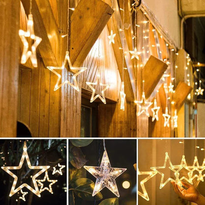 12 Stars Curtain String Lights Window Curtain Lights With 8 Flashing Modes Decoration For Festivals