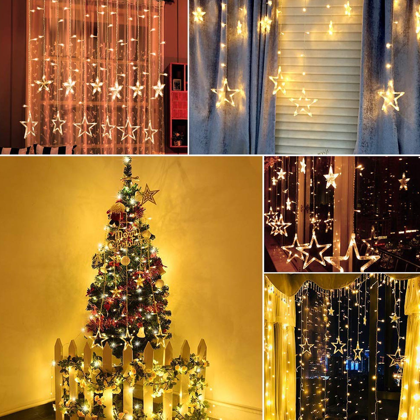 12 Stars Curtain String Lights Window Curtain Lights With 8 Flashing Modes Decoration For Festivals