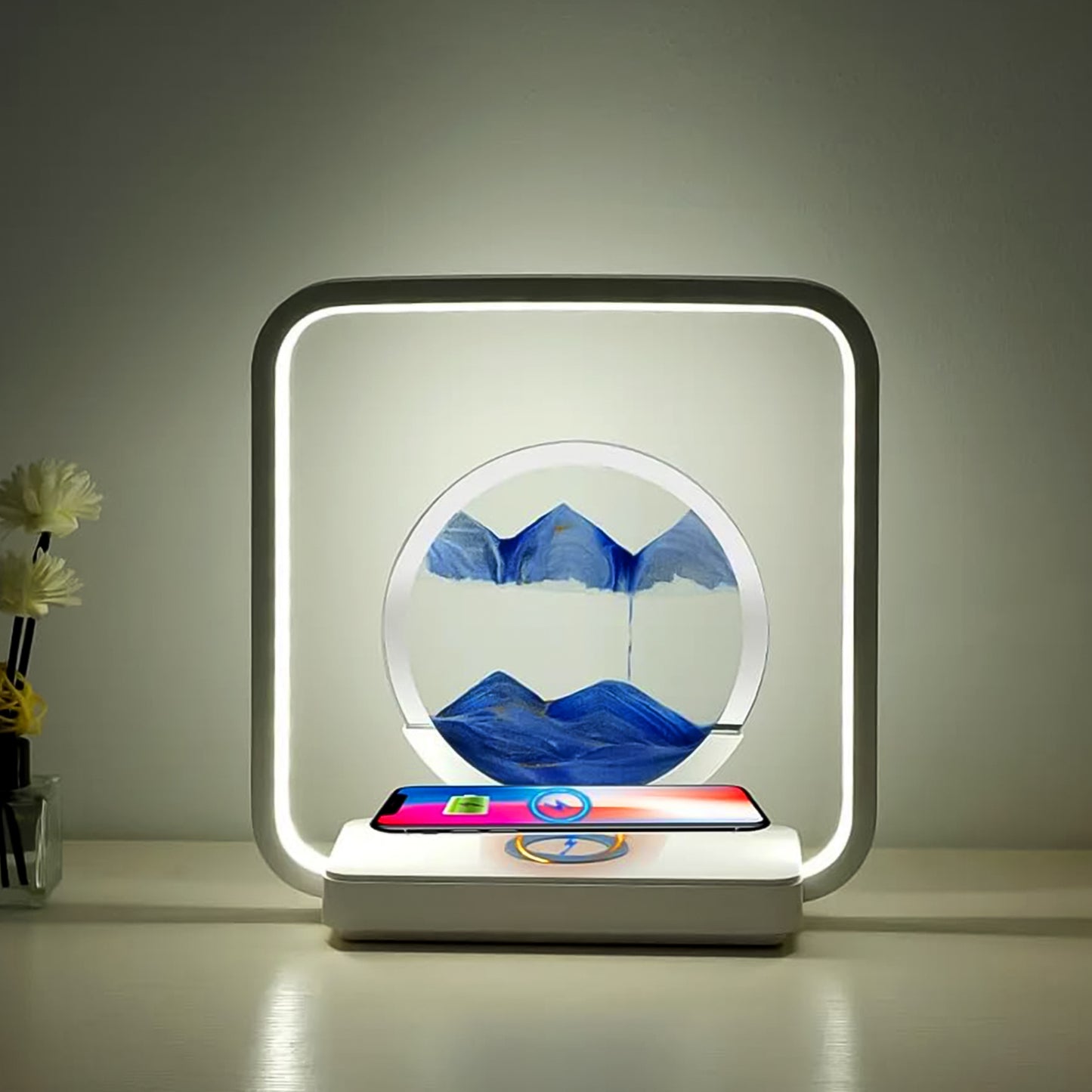 3-D Wireless Charging + LED Light + Quicksand Painting Lamp for Bedroom