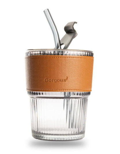 Glass Tumbler with Lid & Glass Straw Pack of 1, 450ml